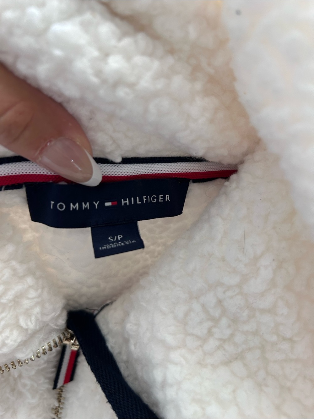 Tommy Hilfiger White Sherpa Teddy Zip Jacket with Signature Trim
